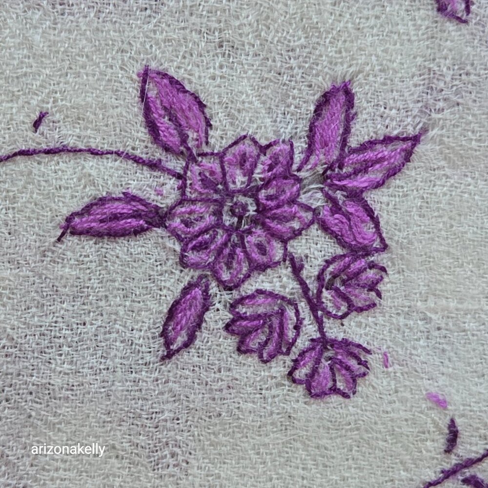 NWOT Cashmere Lightweight Scarf with Purple Embroidery - Picture 7 of 11